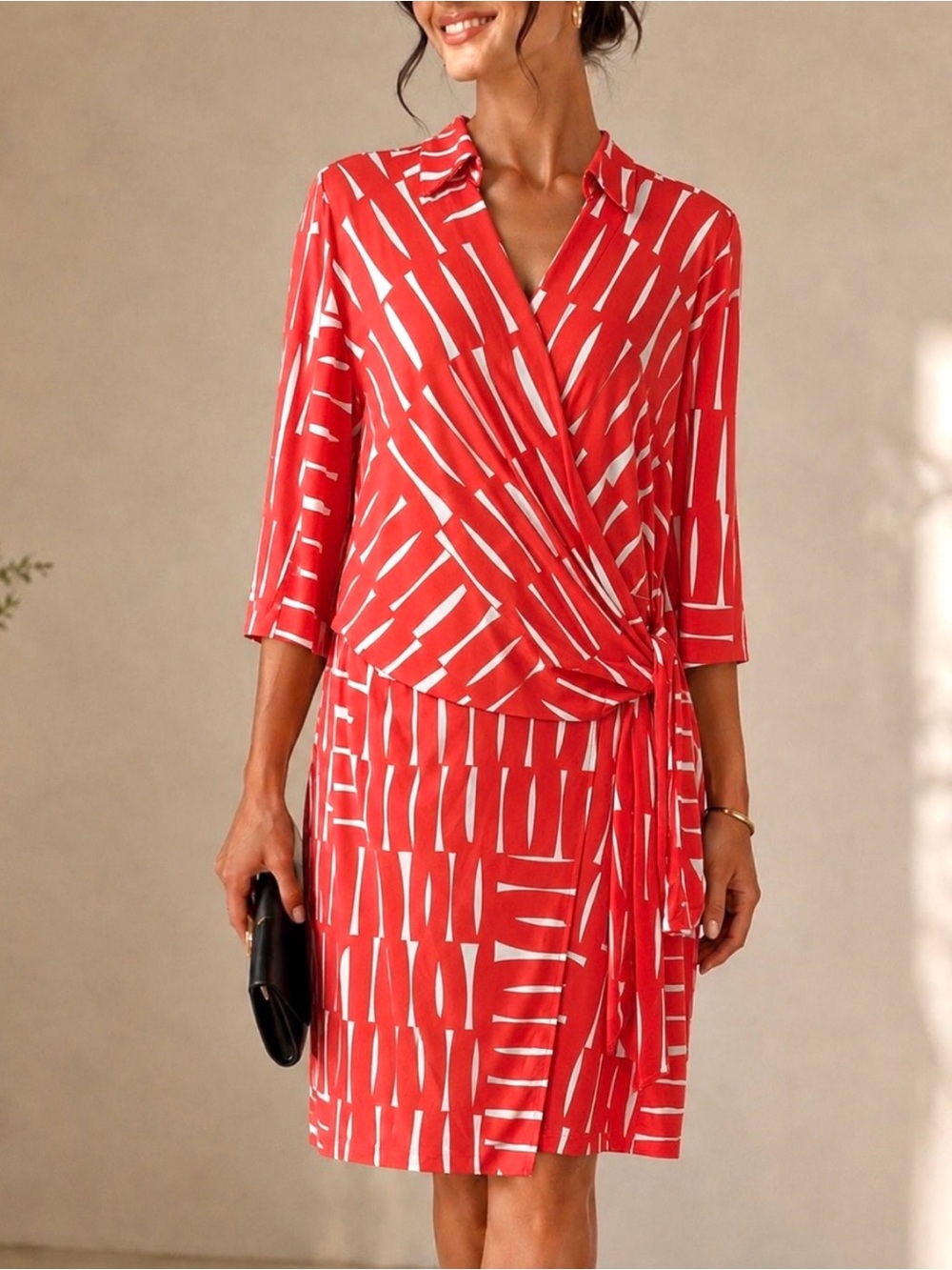 KENNETH COLE NY WRAP DRESS LG STRIPED BELL SLV JERSEY KNIT CAREER ELEGANT $159